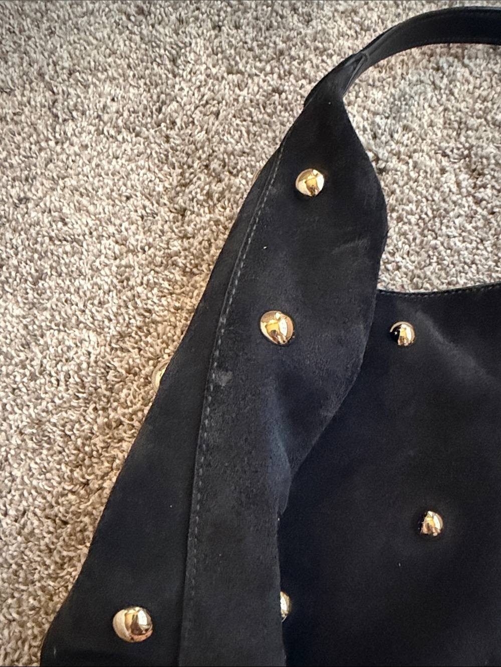 Madewell Navy Suede Shoulder Bag with Gold Studs - Picture 2 of 5